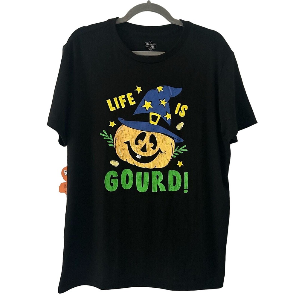 Main and Local Halloween Life is Gourd Black Tee T-Shirt M Medium New Unisex